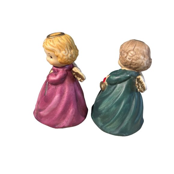 Ceramic Christmas Angel Bells Set of Two Red Green - Picture 9 of 13